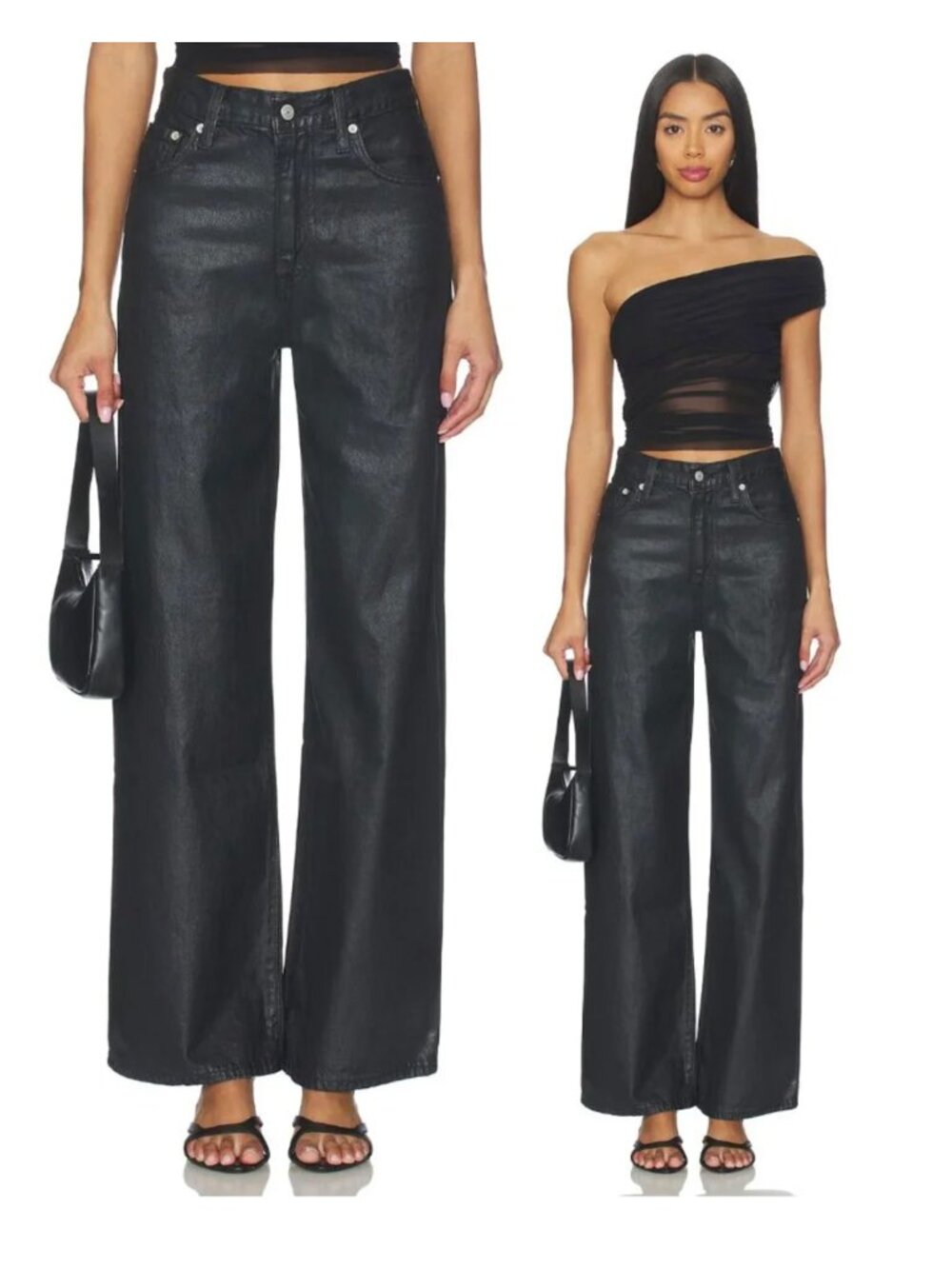 NWT Levi's Premium Ribcage Wide Leg Jeans A6081-0057 BLACK COATED Size 27x32